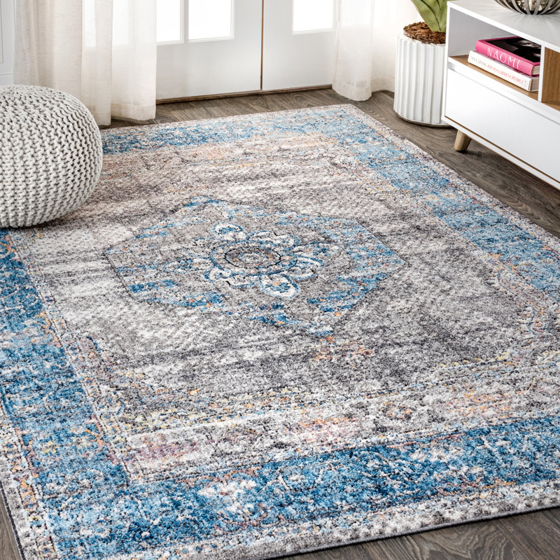 Stimpson Vintage Medallion Peacock Blue/Gray Rug, Rectangle 7'9" x 10'