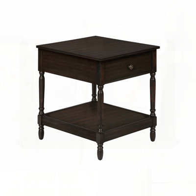 Square 2-Tier Accent Table with Drawer – Dark Walnut Brown Veneer, 21.75" x 23.75" x 25"H