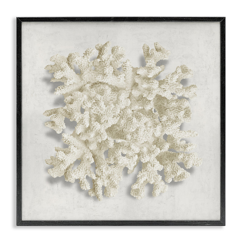 Estampe numérique aquatique, corail neutre, design par Caroline Kelly, H 17 po x l 17 po, Giclée encadrée noir minuit