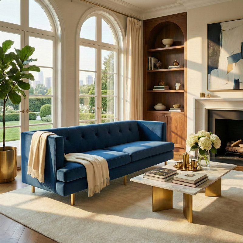 82'' Velvet Sofa, Giotto Royal Blue Velvet