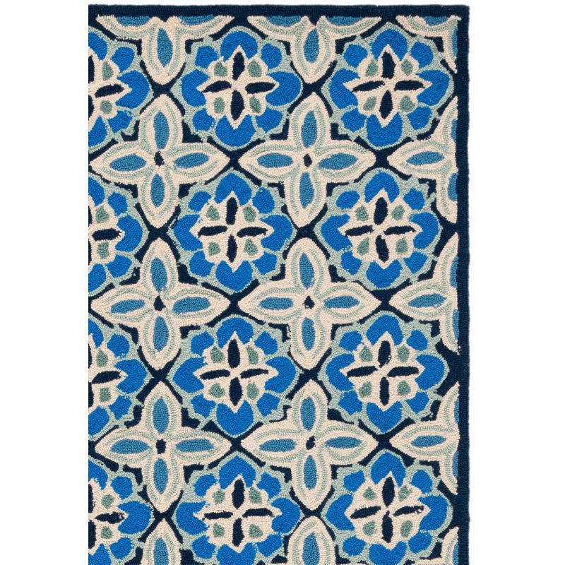 Tapis bleu crocheté à la main Childers, Rectangle 8 pi x 10 pi