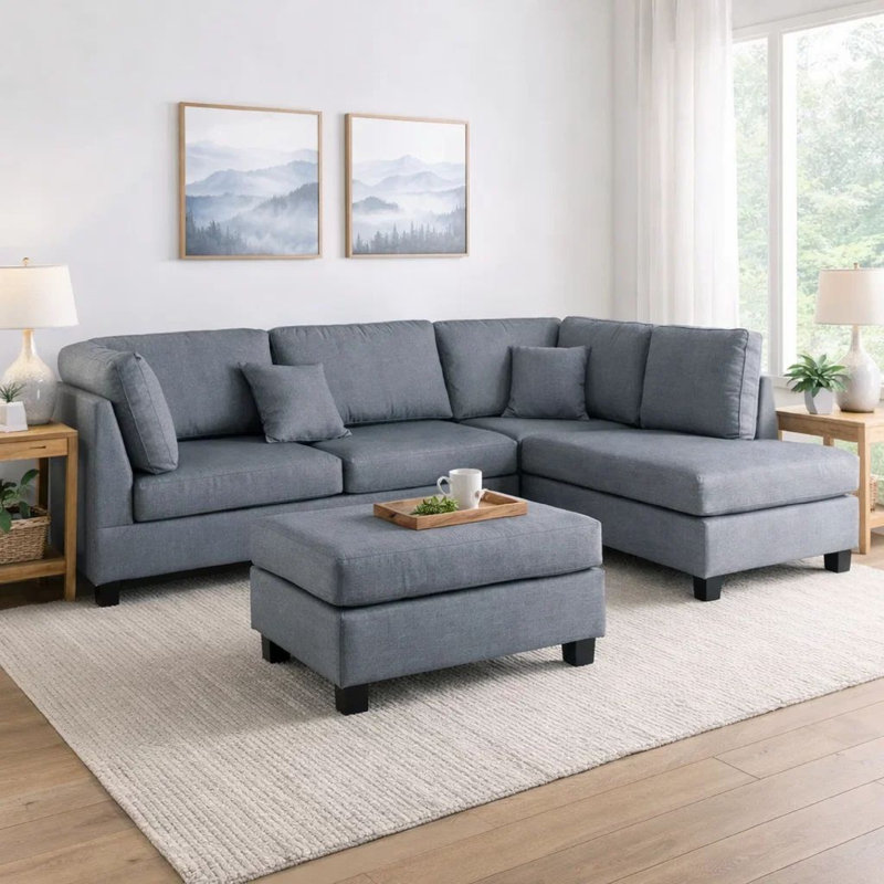 Canapé et chaise longue réversible avec repose-pieds Safeer, Gris