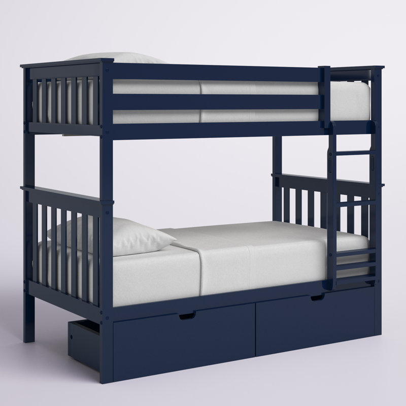 Lit superposé standard en bois massif Absecon, Bleu