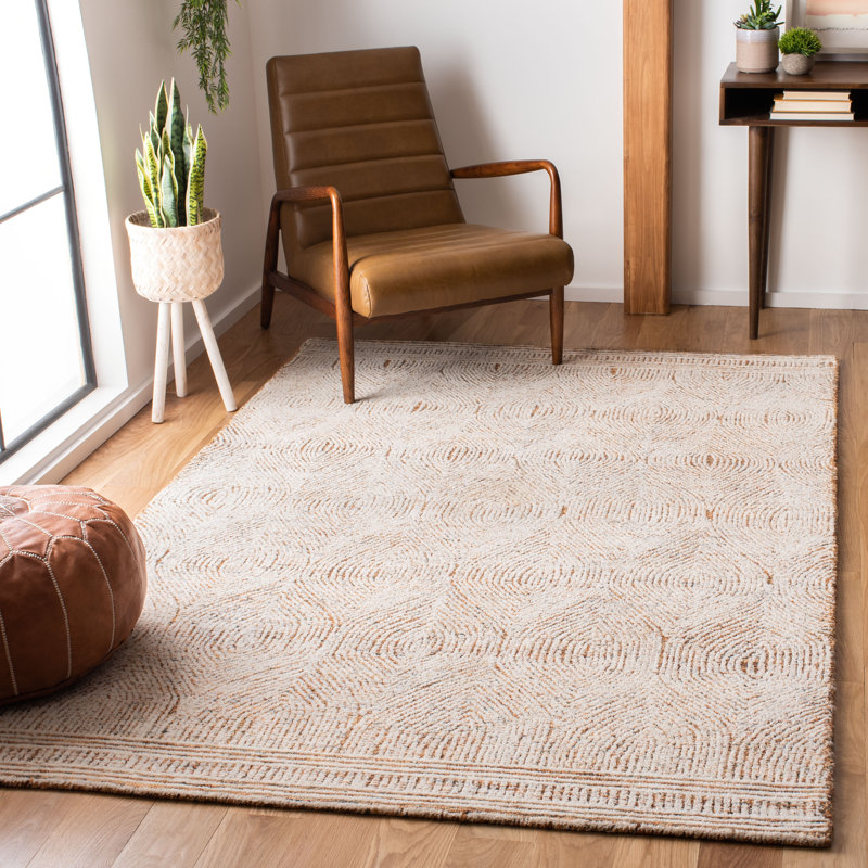 Cole Hand Tufted Wool Rug, Rectangle 6' x 9', Ivory/Rust