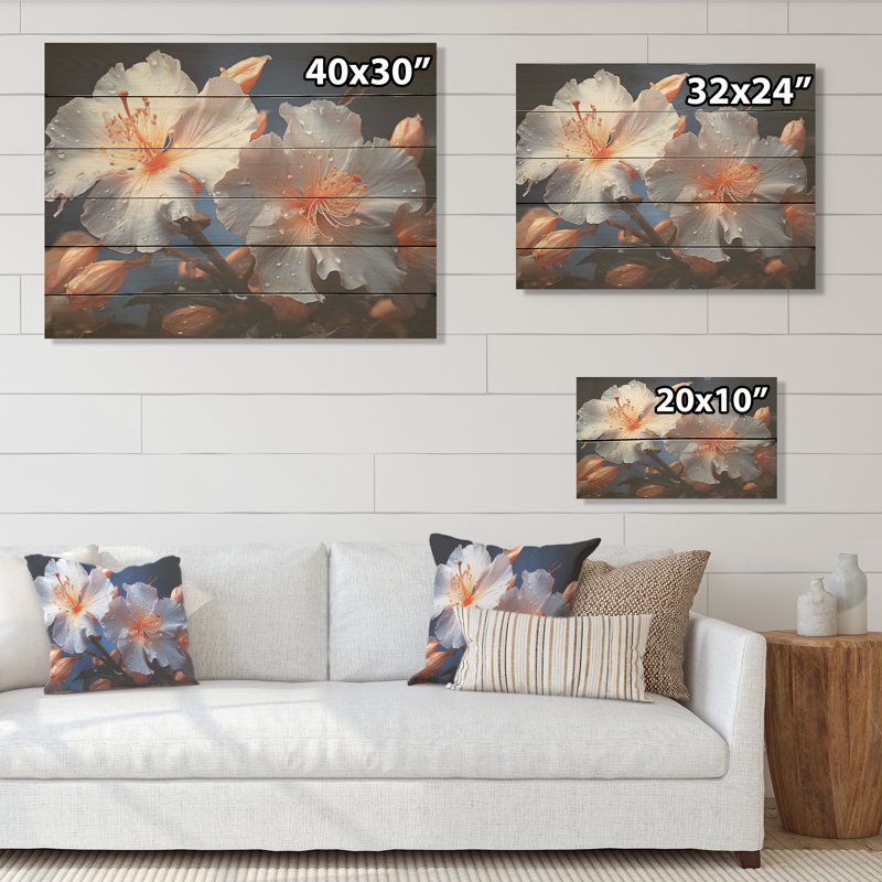 Pétales d'hibiscus au clair de lune - Art mural en bois d'hibiscus sur bois de pin naturel, H 24 po x l 32 po