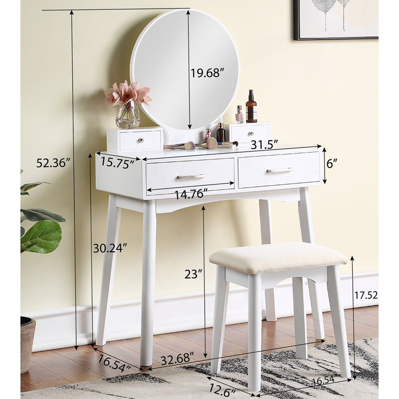 Contemporary Wood Vanity and Stool Set