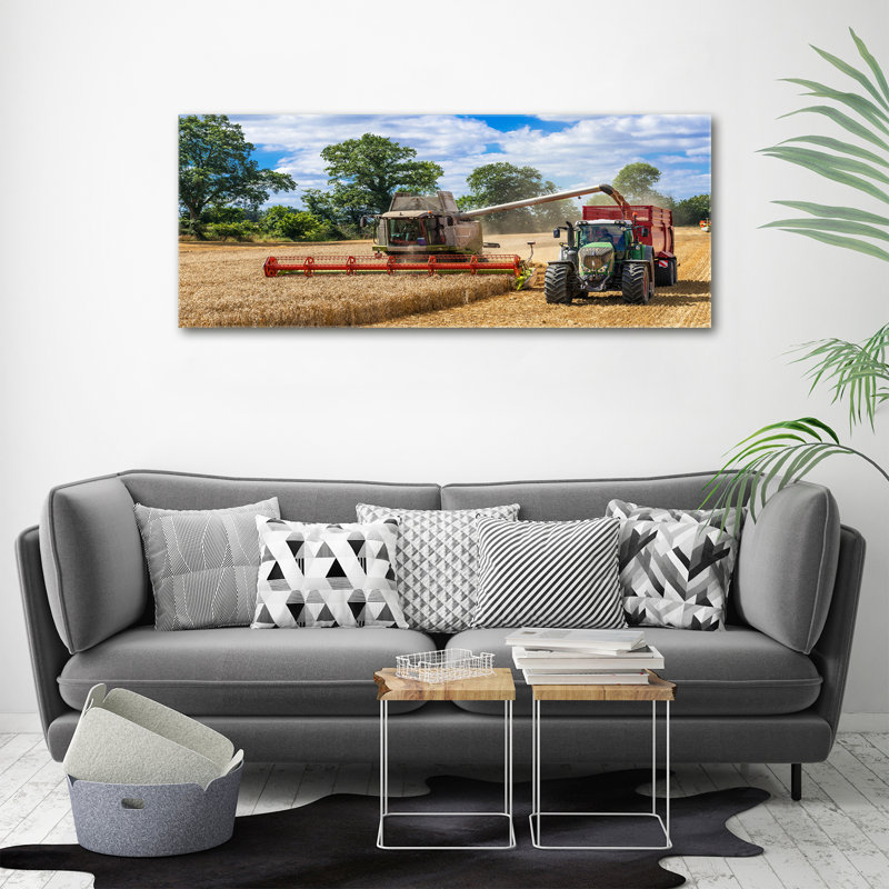 Combine And Tractor - No Frame Print, Canvas, 50cm H x 125cm W x 2cm D