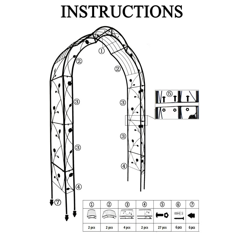 Treillis arqué en métal pour jardin - Supportant une charge, poids : 11,8 kg, hauteur : 26,9 cm, profondeur : 145,9 cm, noir. Décoration végétale libre.