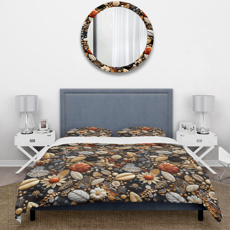 Ensemble de housse de couette Black Jewerly Boho Chic I, Housse de couette pour grand lit et 2 taies décor