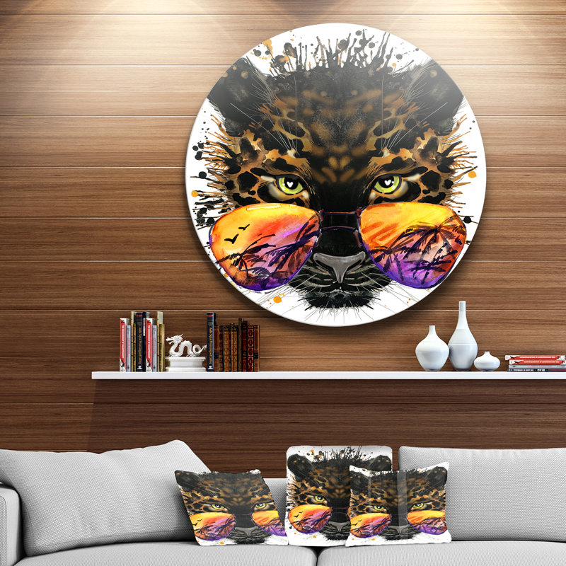 Drôle de jaguar avec lunettes de soleil - reproduction d'art, H 11 po x l 11 po x P 1 po, Métal