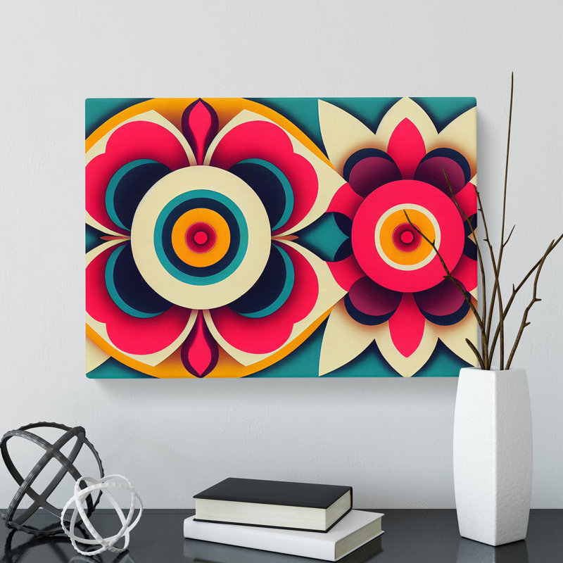 Radiant Retro Flowers Abstract - Wrapped Canvas, 50cm H x 76cm W x 3cm D