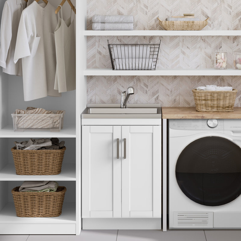 Kyle - Armoire à linge 24 po avec robinet et évier en acier inoxydable - blanc
