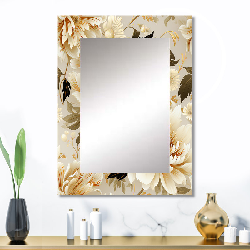 «Bolanger Beige Antique Flower Harmony», miroir décoratif floral, miroir mural de maison de campagne, impression d'art en métal