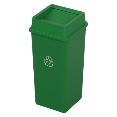 50 Gallon Green Square Plastic Recycling Bin with Swing Lid and Reinforced Rim