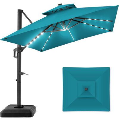Parasol extérieur carré en porte-à-faux à DEL 2 x 10 pi 10 pi Ronessa avec base incluse