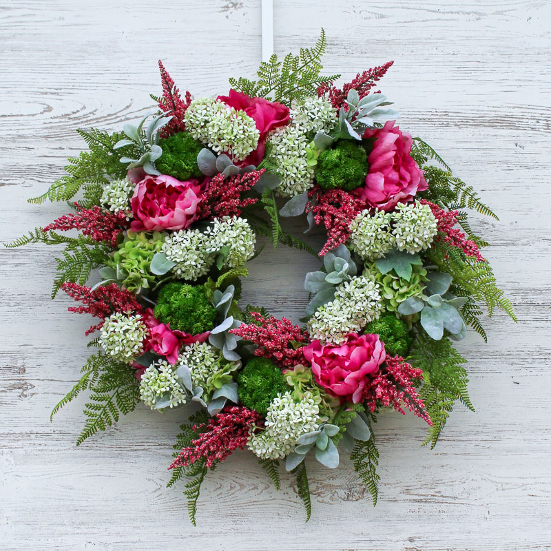 Couronne de soie pivoine hydrangée printanière, 26 po