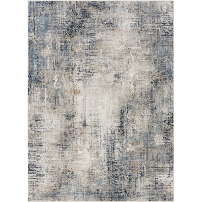 Rectangle Quanna Abstract Machine Woven Polyester Area Rug in Blue