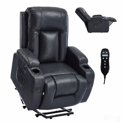 PU Power Lift Recliner - 8-Point Massage, Lumbar Heating, USB, Cup Holders, Infinite Position