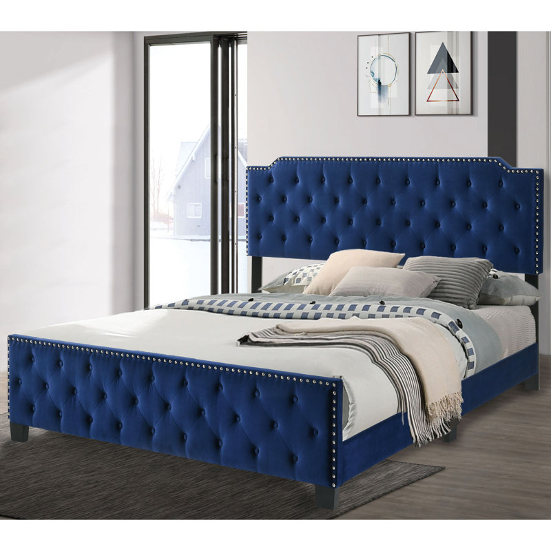 Feickert Flannelette Tufted Bed With Care Kit, King, Navy