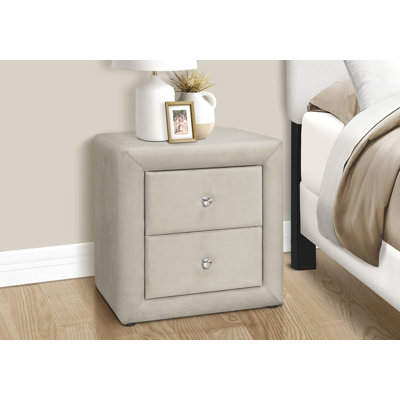 Table de chevet, table de chevet, bout, côté, lampe, tiroir de rangement, chambre à coucher, revêtement, velours gris, transitionnel