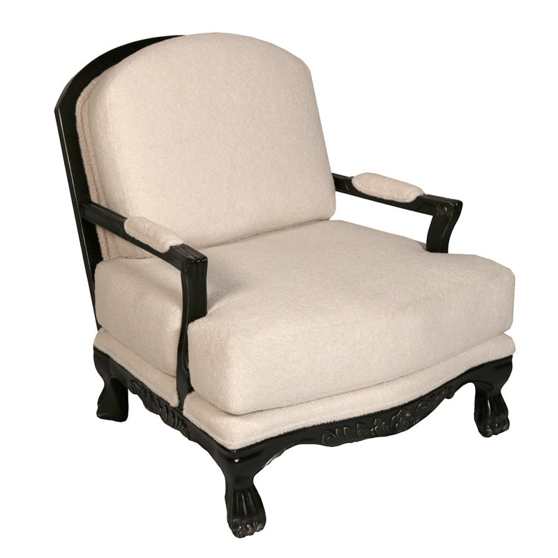 Fauteuil de 34,5 po de large Suejin, Polyester crème, Bois espresso