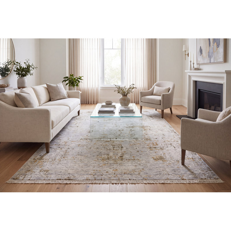 Tapis abstrait gris / vert, Rectangle 5,3 pi x 7,7 pi
