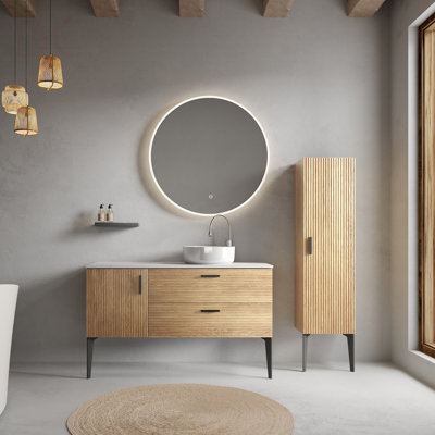 Meuble-lavabo autoportant pour salle de bain moderne 48 po avec lavabo, sans drain ni robinet