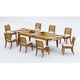 10 Seats 11 Pcs Grade-A Teak Wood Dining Set: 122" Caranas Double Extension Rectangle Table And 10 Arbor Stacking Armless Chairs #11AB2900