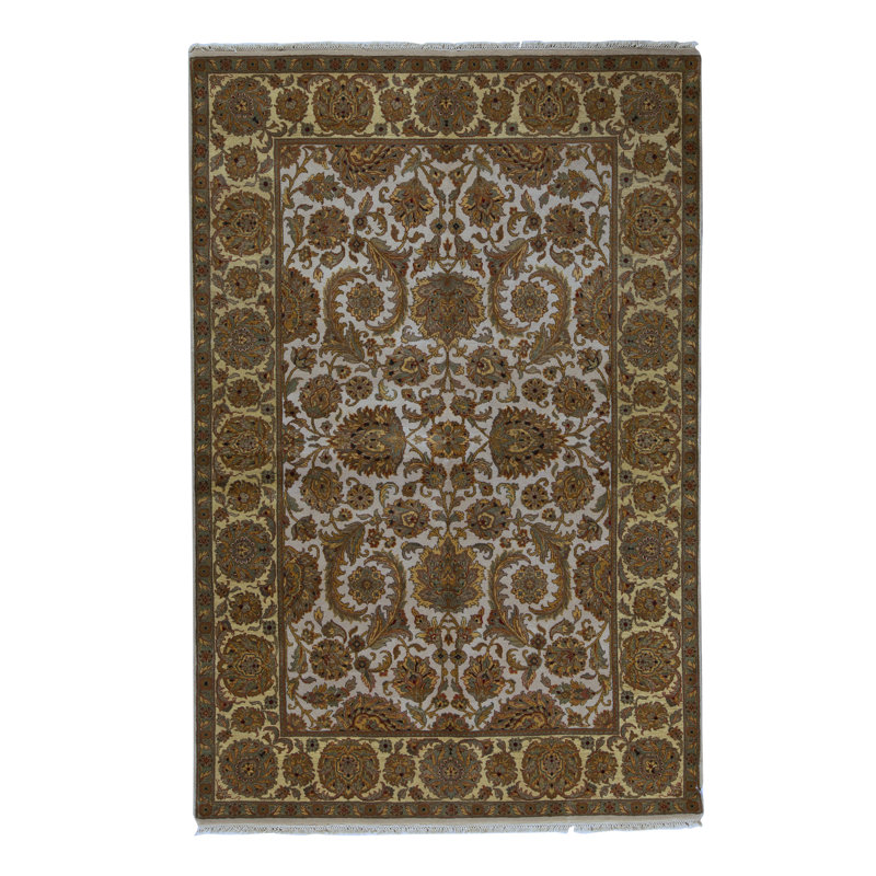 Tapis ivoire et doré de haute qualité noué à la main Trinity