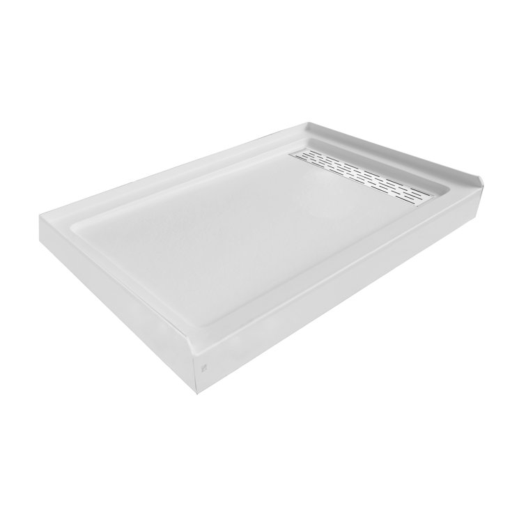 60'' W x 32'' D Glossy White Acrylic Shower Base with Stainless Steel Cover, Right Drain