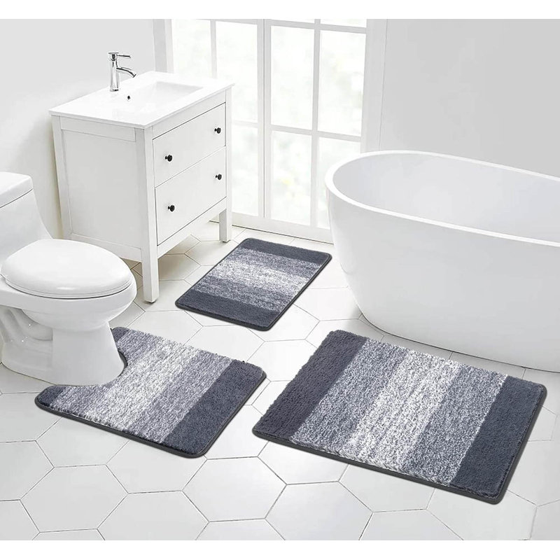 3 Piece set Rectangle Bath Mat, Dark Grey
