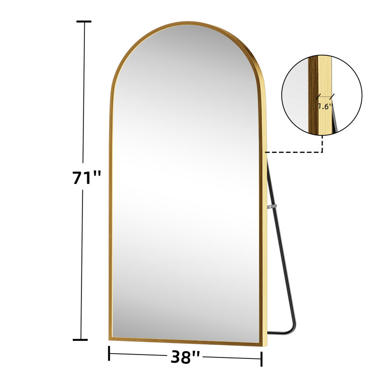 Grand miroir de plancher arqué pleine longueur, Or, 77 po x 34 po
