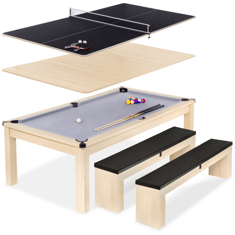 Table de billard avec 2 bancs et table de billard 3 en 1 Gosports, Bouleau clair