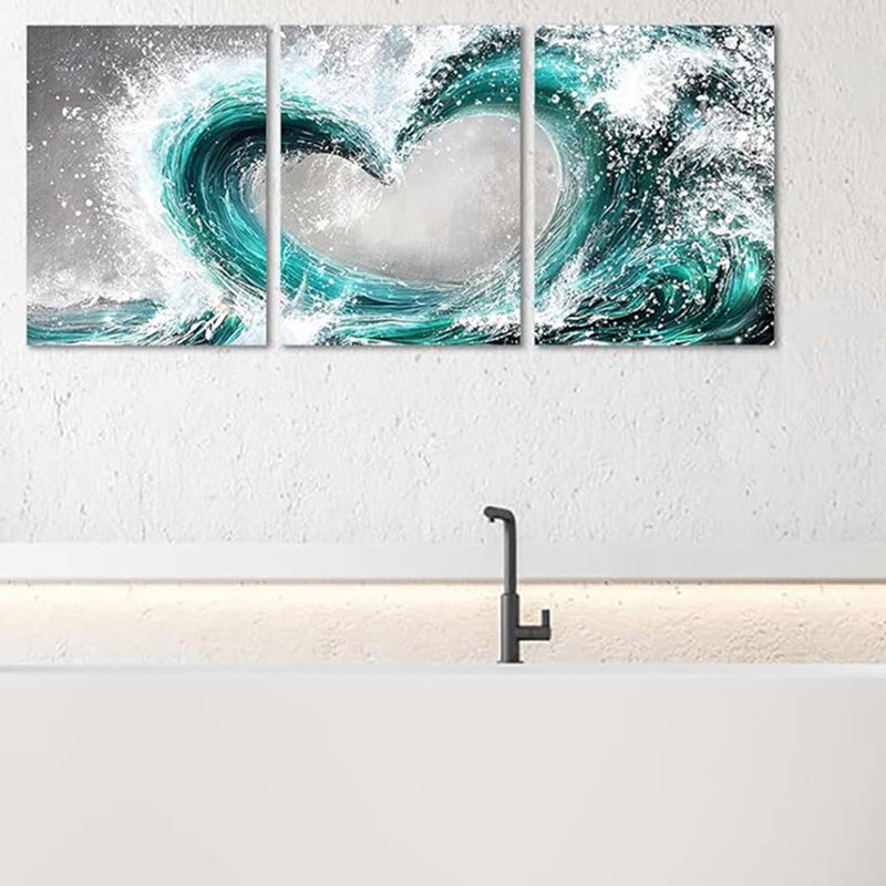 3 Piece Wrapped Canvas Print, Teal