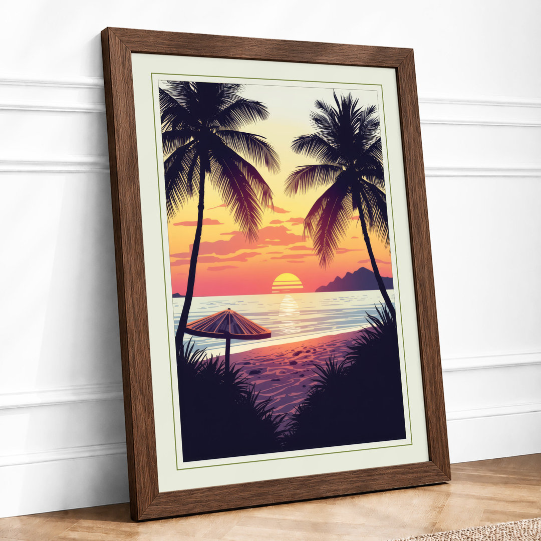 Tropical Sunset Palms Coastal - Framed Print