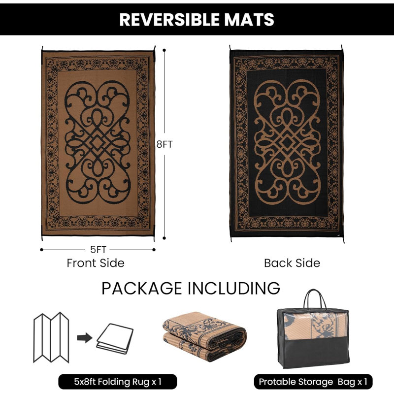 Reversible Plastic Straw Rug for Indoor/Outdoor Area Rug, 8X10,5X8,6X9,9X12,Waterproof rugs, Rectangle 6' x 9'