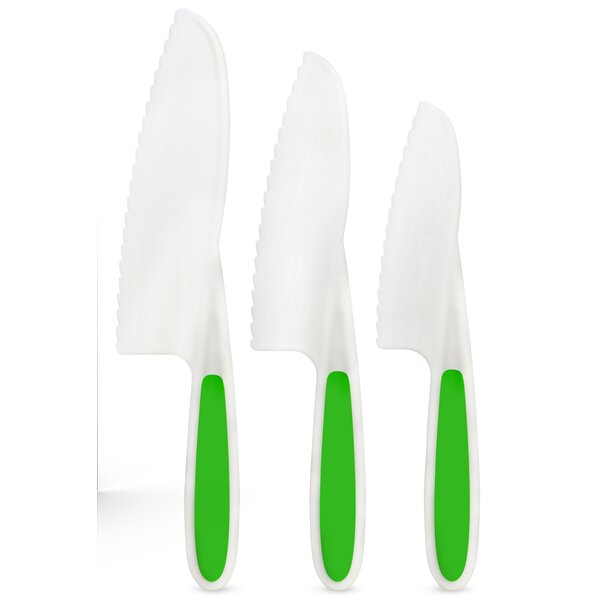 Set of 3 Kitchen Knives for Kids, Non Slip Nylon Kitchen Baking Knife Children Cooking Chef Knives with Safe Serrated Blade for Vegetables, Fruits
