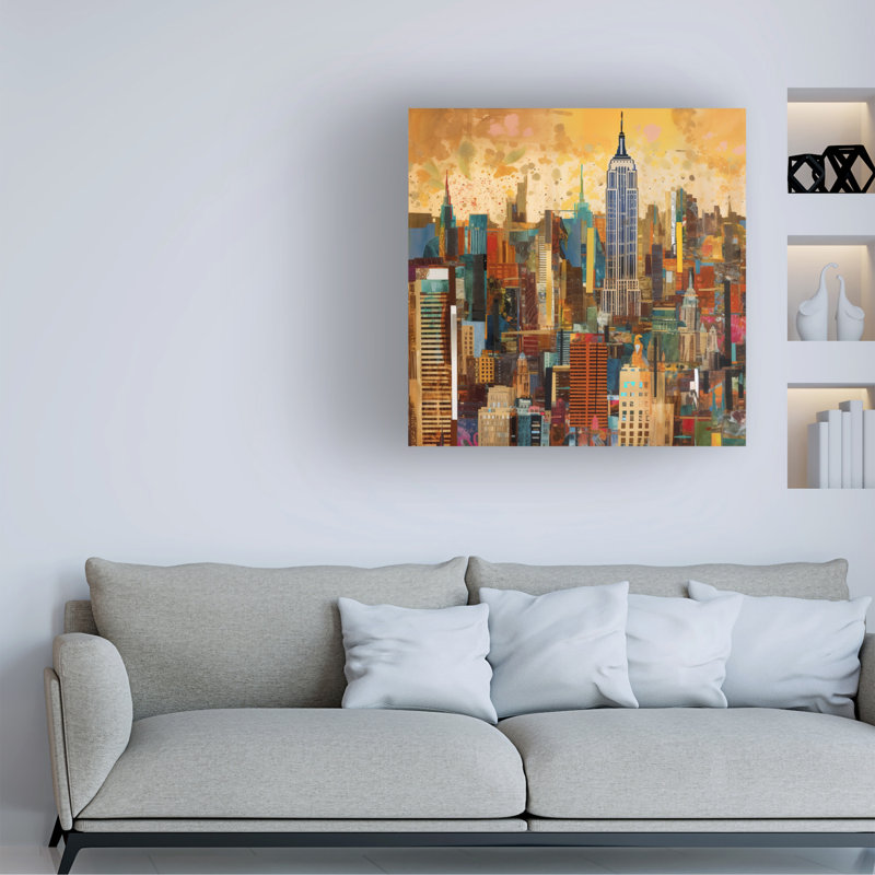 «Cityscapes Pop New York Gold», peinture sur toile 4, H 14 po x l 14 po x P 2 po