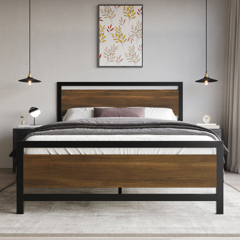 Vicent Metal Platform Bed, Brown, Full