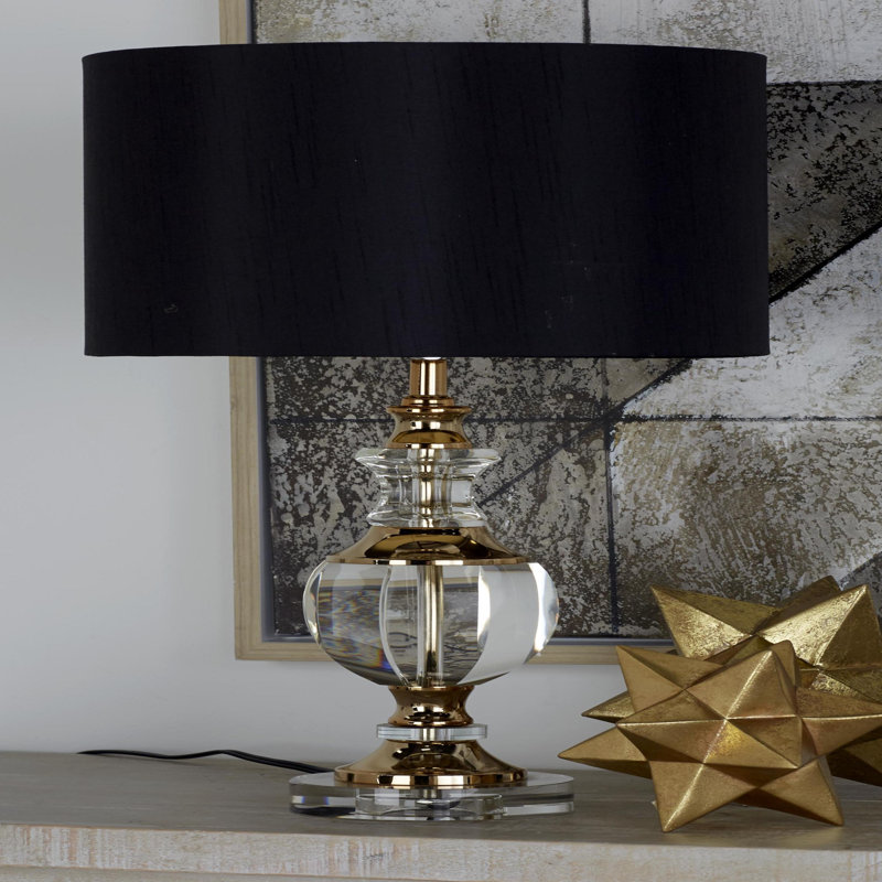 Lampe de table en cristal doré avec abat-jour noir