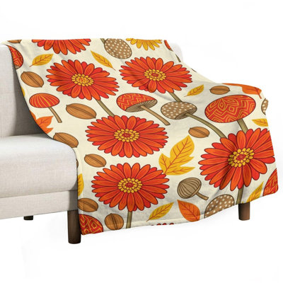 Autumn Floral Patter Luxury Flannel Throw Blanket, Soft Warm Fuzzy Blanket for Living Room Sofa Bed Home Decor