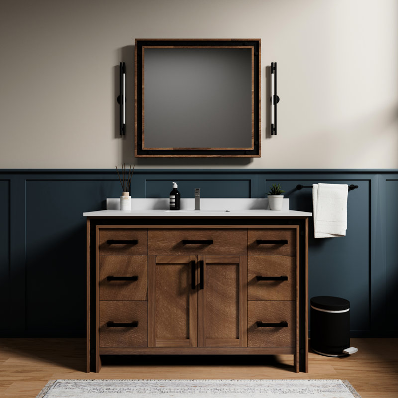 Rustique 48 po Meuble-lavabo large, 34 miroirs, entièrement assemblé, une armoire et six tiroirs pour un grand espace de rangement x P 22 po