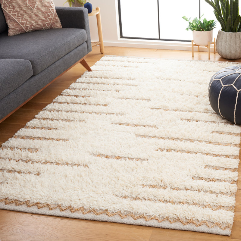 Natura Hand Woven Wool/Jute/Cotton Abstract Rug in Ivory/Natural, Rectangle 5' x 8'