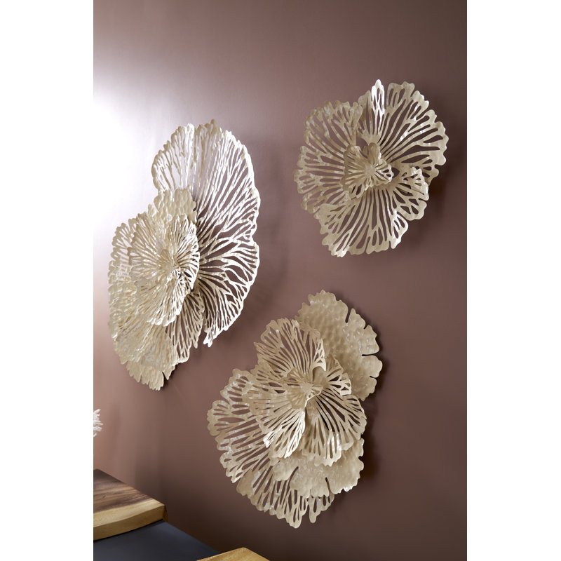 Ivory Metal Flower Wall Art Decor, 25 Inch