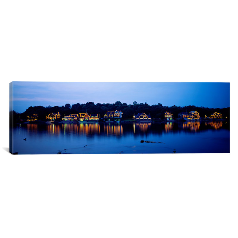 Boathouse de la rangée panoramique au crépuscule, philadelphia, pennsylvanie, reproduction de photo sur toile, Toile tendue
