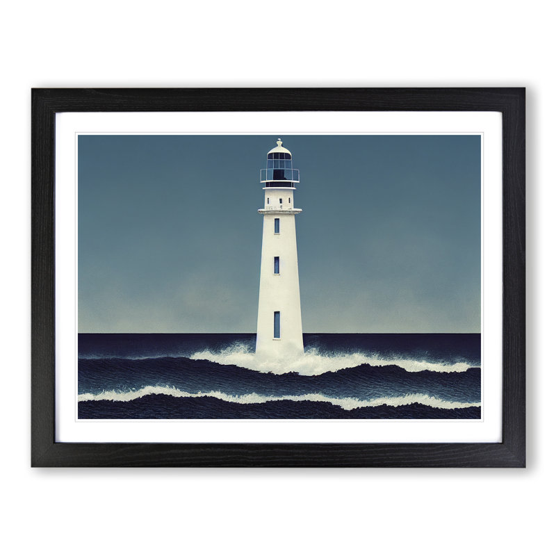 XH1022-7167X Pretty Lighthouse 1 Piece Single Picture Frame Wall Art, 25cm H x 34cm W x 2cm D, Black Framed