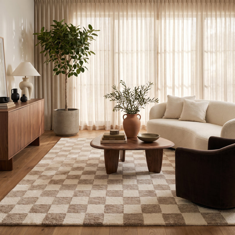 Tapis d'intérieur à carreaux beige / brun 10 pi x 14 pi (10 pi x 14 pi 0 po) Branch Roxie, Rectangle 10 pi x 14 pi