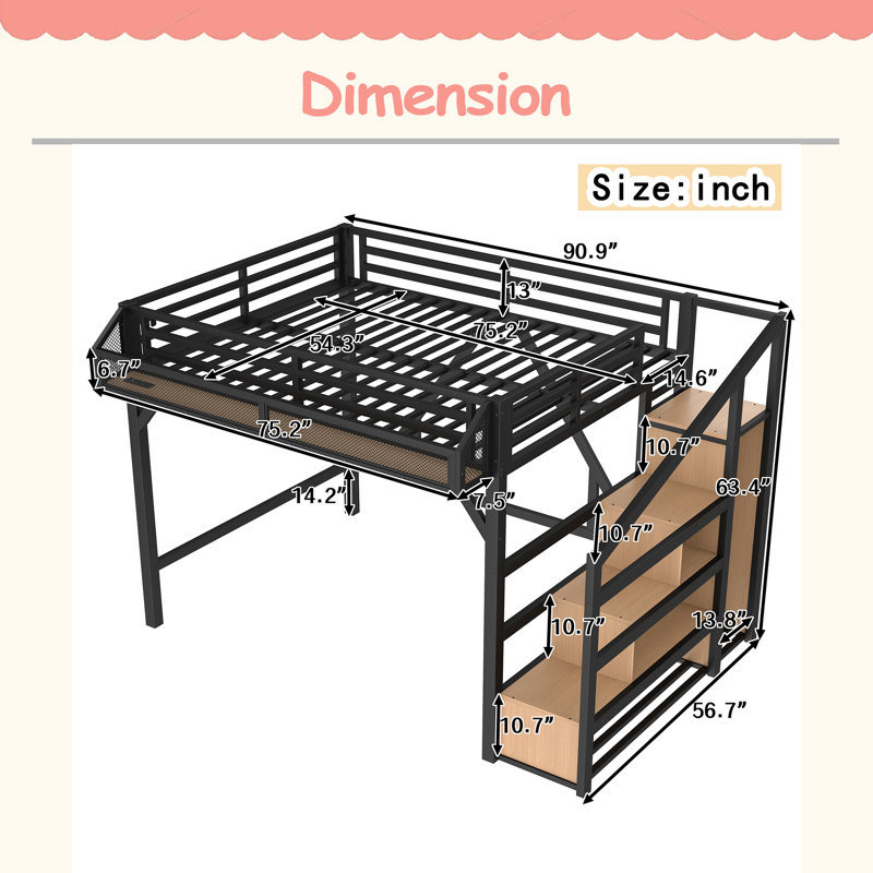 Loft Bed With Storage Stairs, Shelves And Built-In Wardrobe, Full, Natural Wood