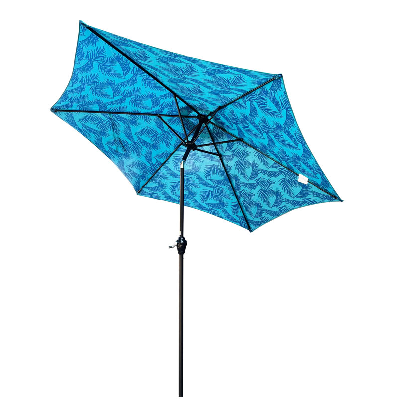 Parasol de 9 pi à motif de glace cyan avec mécanisme d'inclinaison et d'inclinaison en acier