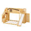 Lit simple superposé au dessus d'un lit double avec glissade et escalier, tablette de rangement et garde-robe, lit superposé en bois avec garde-corps-492616498